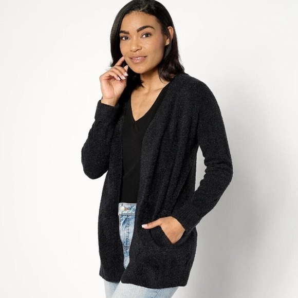 Barefoot Dreams Sweaters - NWT Barefoot Dreams Women’s CozyChic Lite Black Long Sleeve Coastline Cardigan